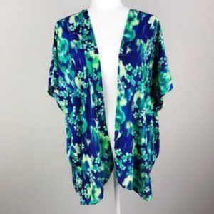 Soprano Blue Green Oversized Short Sleeve Kimono Swimsuit Coverup‎ Size XS
